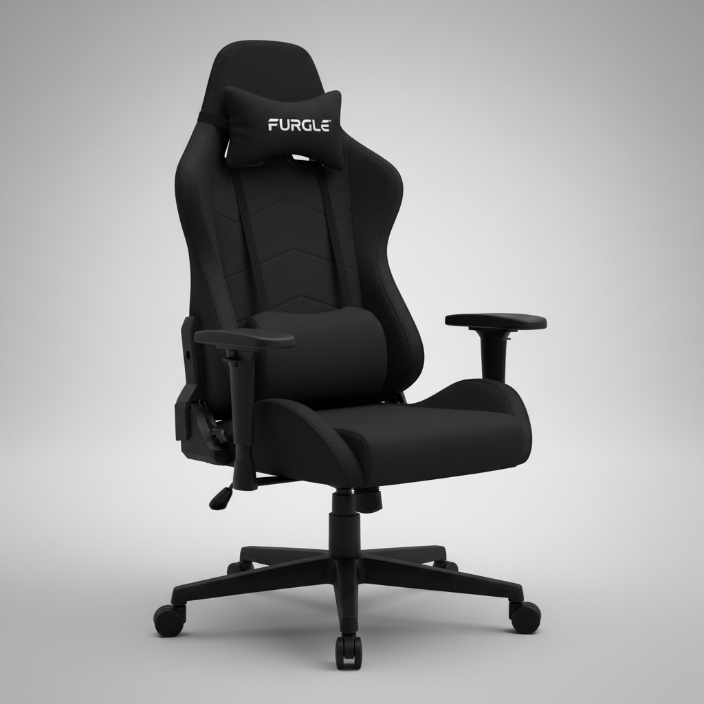 FURGLE Chaise Gaming Noir Tissu Mat - vue 3/4