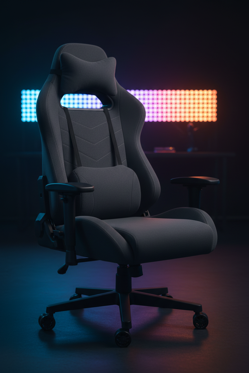FURGLE Gaming Chair — Gris Anthracite — Vue 3/4 Setup Gaming