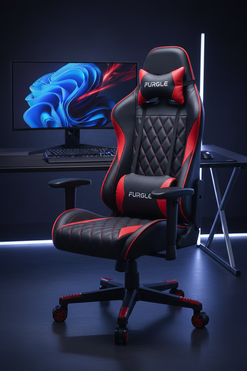 FURGLE Noir/Rouge Quilted — Vue 3/4 Gaming