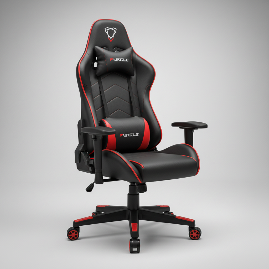 FURGLE Chaise Gaming Noir Rouge Sport bandes laterales - vue 3/4