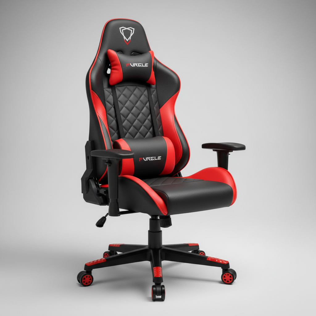 FURGLE Chaise Gaming Noir Rouge Quilted Diamond - vue 3/4