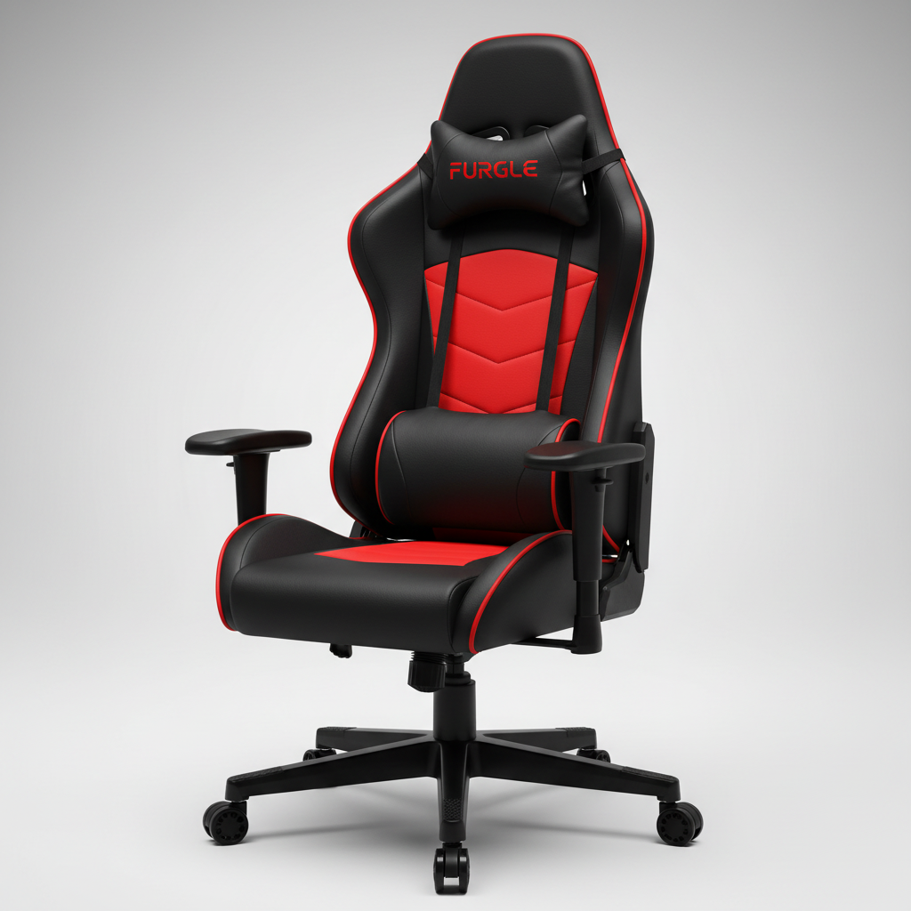 FURGLE Chaise Gaming Noir Rouge Insert Ovale - vue 3/4