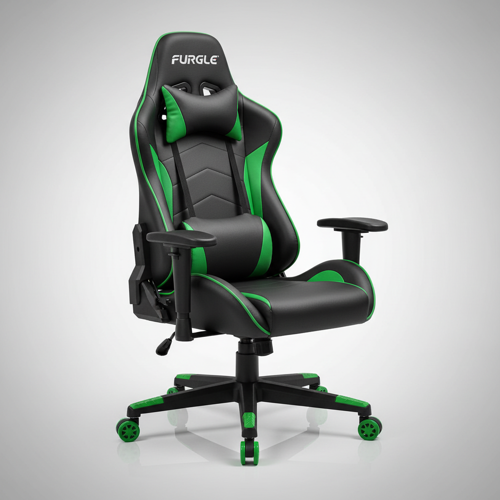 FURGLE Chaise Gaming Noir et Vert - vue 3/4